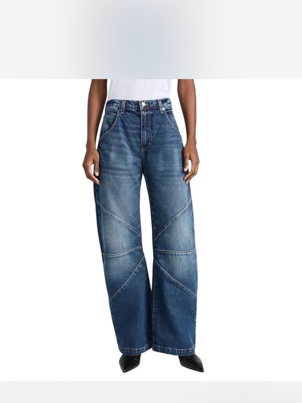 EB Denim Dark Blue Wide-Leg Panel Jeans